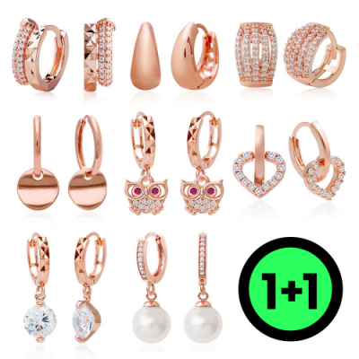 ♥1+1♥ [미니아트] 교차선택 큐빅 원터치링 귀걸이 14K골드핀 제작(선물용 케이스 증정)